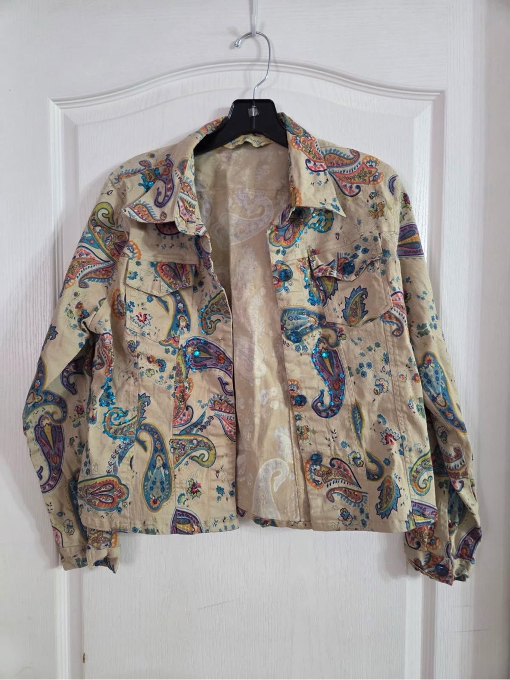 New Identity Women’s Paisley Print Sequin Top Sz XL. JY-80